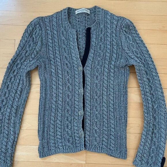 Amina Rubinacci Cable Knit Crewneck Cardigan Sweater  in Gray 8 - Picture 5 of 11